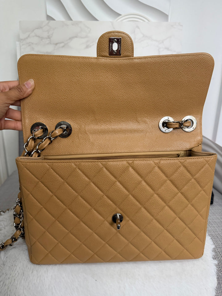 CHANEL series 6 Dark Beige Caviar SHW Vintage Jumbo Single Flap Bag