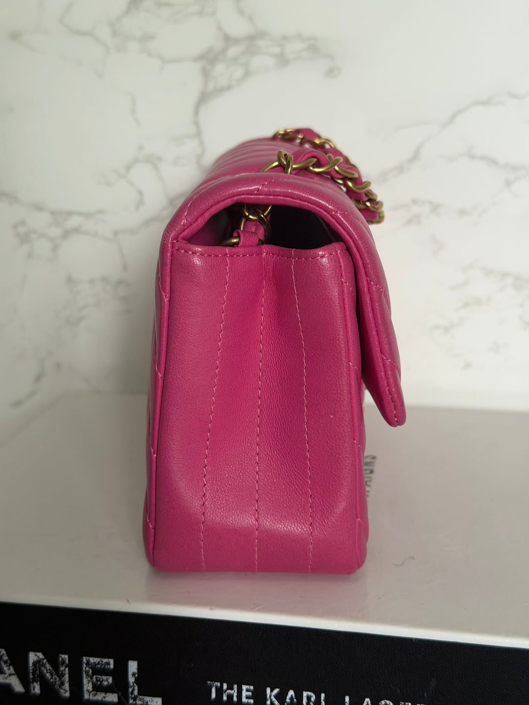 CHANEL series 21 Pink Lambskin Chevron Mini Rectangular Flap Bag with GHW 2015