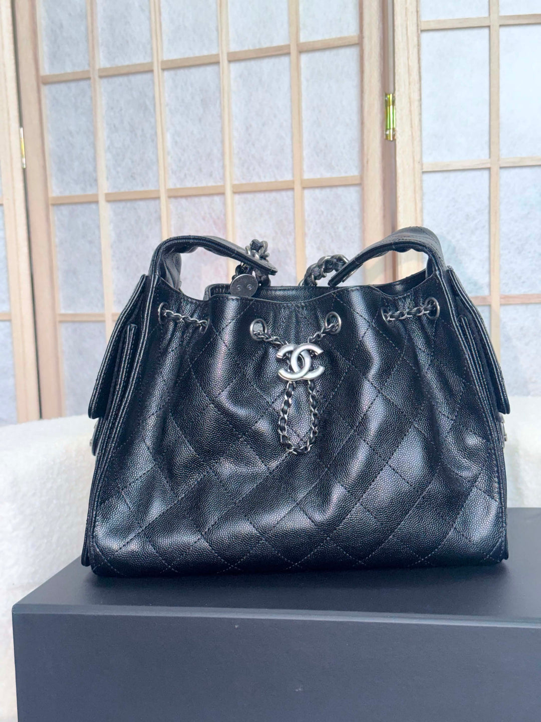 CHANEL Black Caviar Ruthenium Hardware 25 Hobo Bag size SMALL