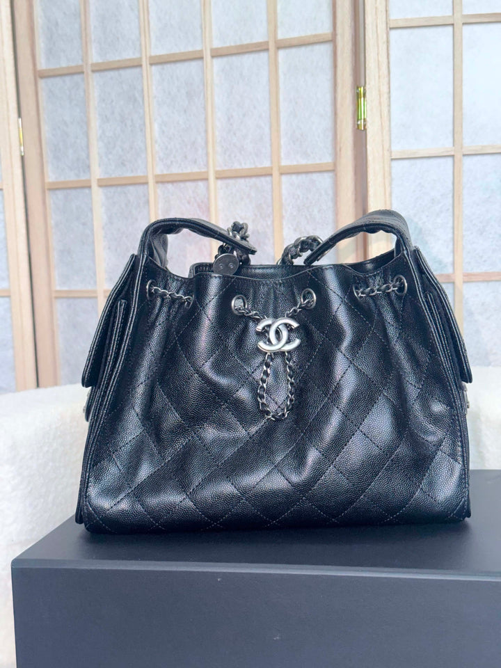 CHANEL Black Caviar Ruthenium Hardware 25 Hobo Bag size SMALL