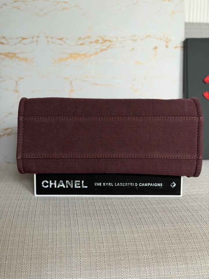 Chanel Burgundy Tweed Deauville Tote with Leather top handle size SMALL 13 inches 2024
