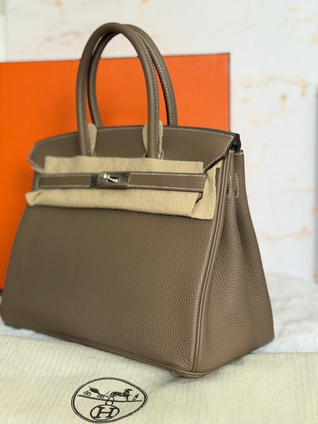 Hermès Etoupe Togo Leather PHW Birkin 30 Stamp A 2017