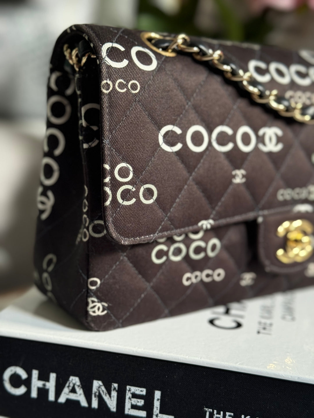Chanel series 7 2002/2003 Black Canvas Quilted COCO Medium Classic Flap Light Gold Hardware