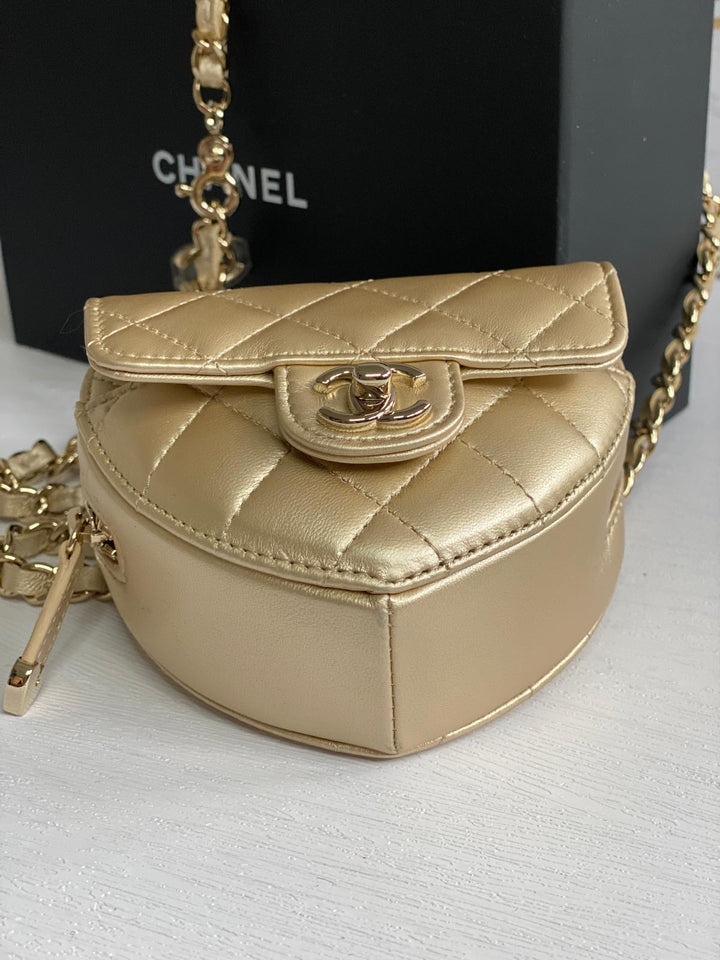 Chanel 22S 2022 Gold Lambskin LGHW Heart Belt bag