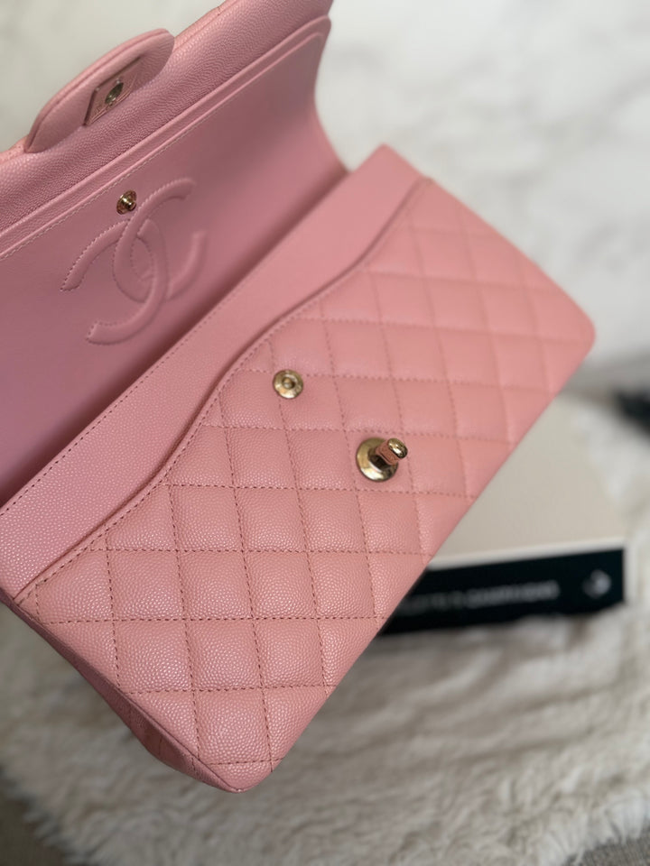 CHANEL 22C Sakura pink Caviar LGHW Medium ML Timeless Classic double flap bag 2022