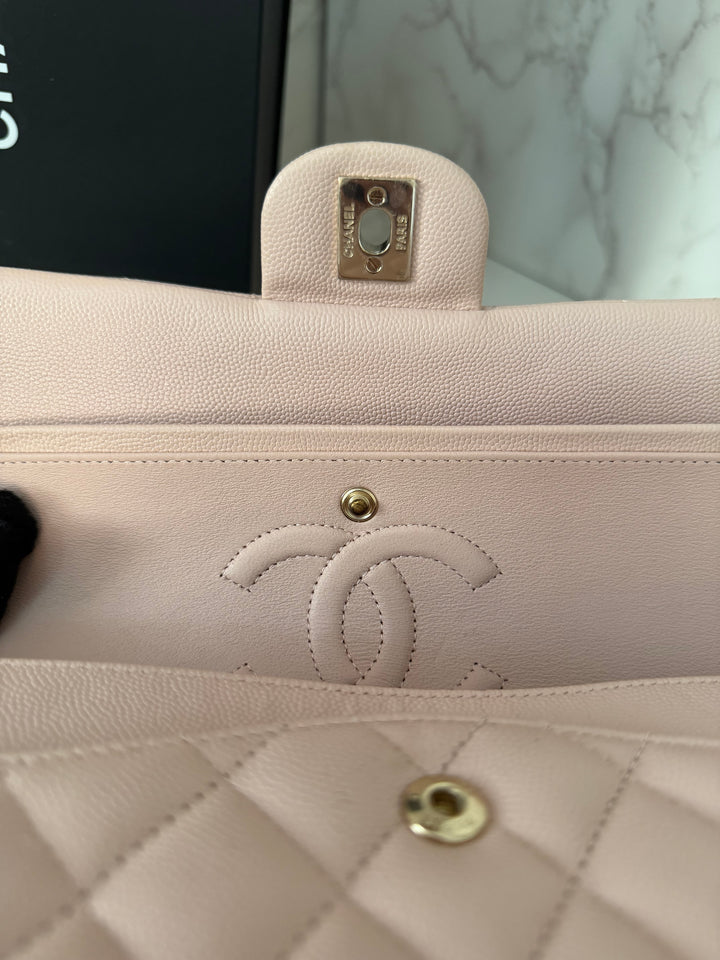 CHANEL 21C 2021 Rose Clair Caviar LGHW Medium ML 11.12 Timeless Classic Double Flap Bag