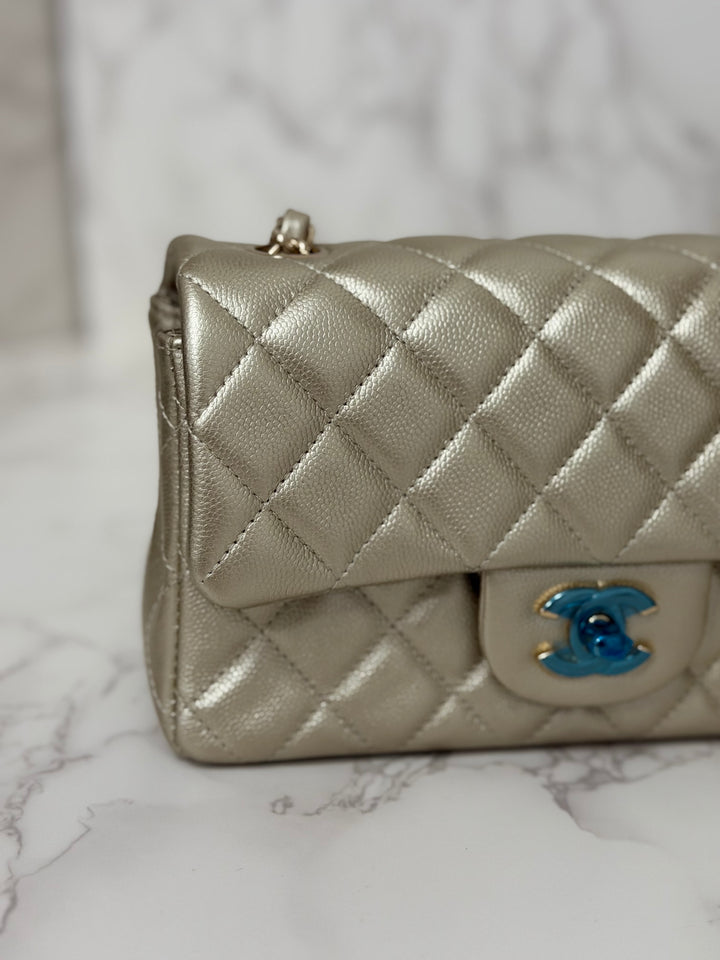 CHANEL series 23 Champagne Gold Caviar LGHW Mini Rectangular Flap Bag