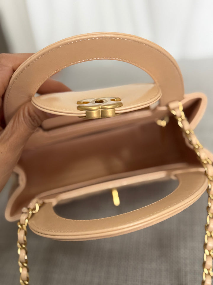 CHANEL 25C Powder Beige Calf Skin aged GHW Kelly Nano Shopping Bag Size Small 19 cms