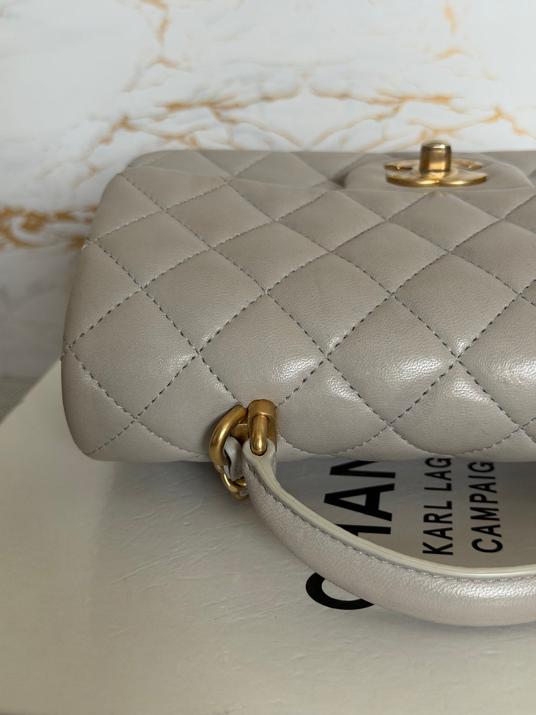CHANEL Grey Lambskin aged GHW Mini Rectangular Flap bag Top Handle 2021 21A collection