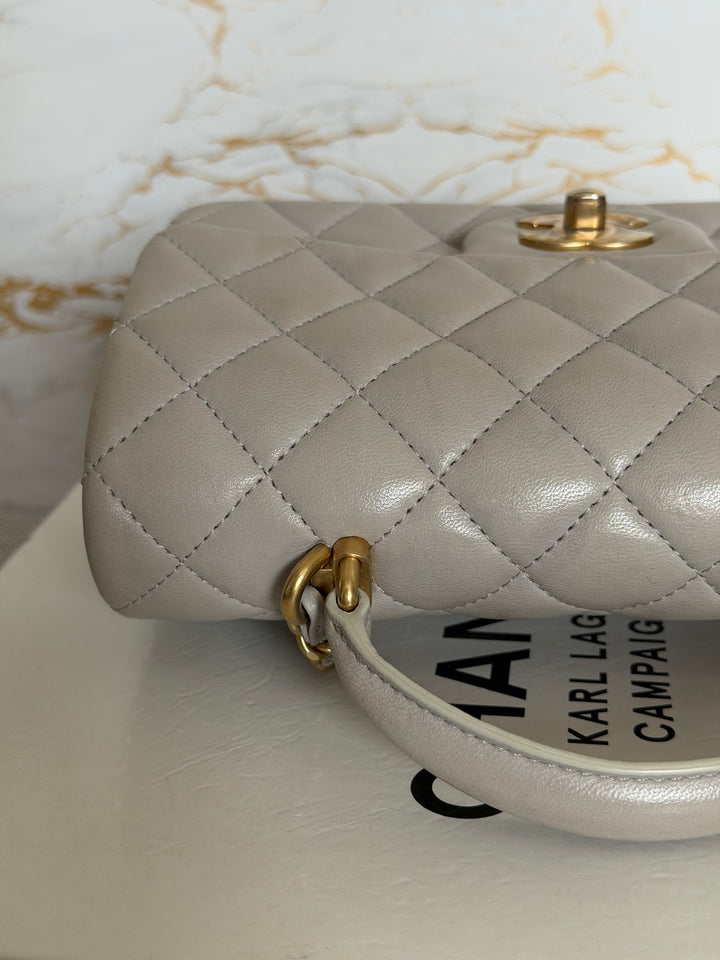 CHANEL Grey Lambskin aged GHW Mini Rectangular Flap bag Top Handle 2021 21A collection