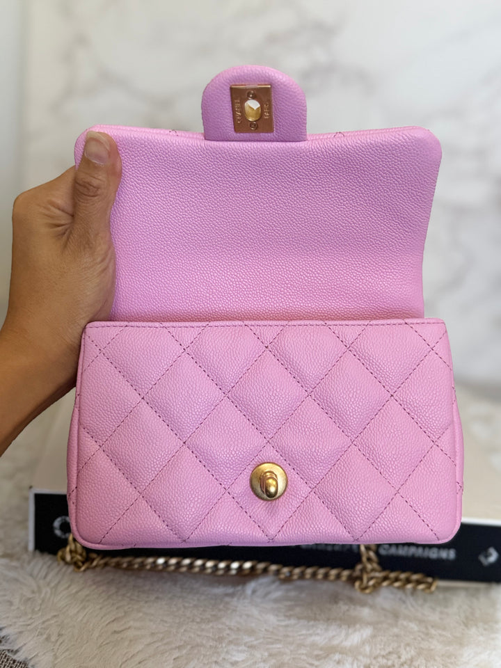 CHANEL 23P Mauve Pink Caviar Heart Adjustable Chain Aged GHW Mini Flap Bag 2023
