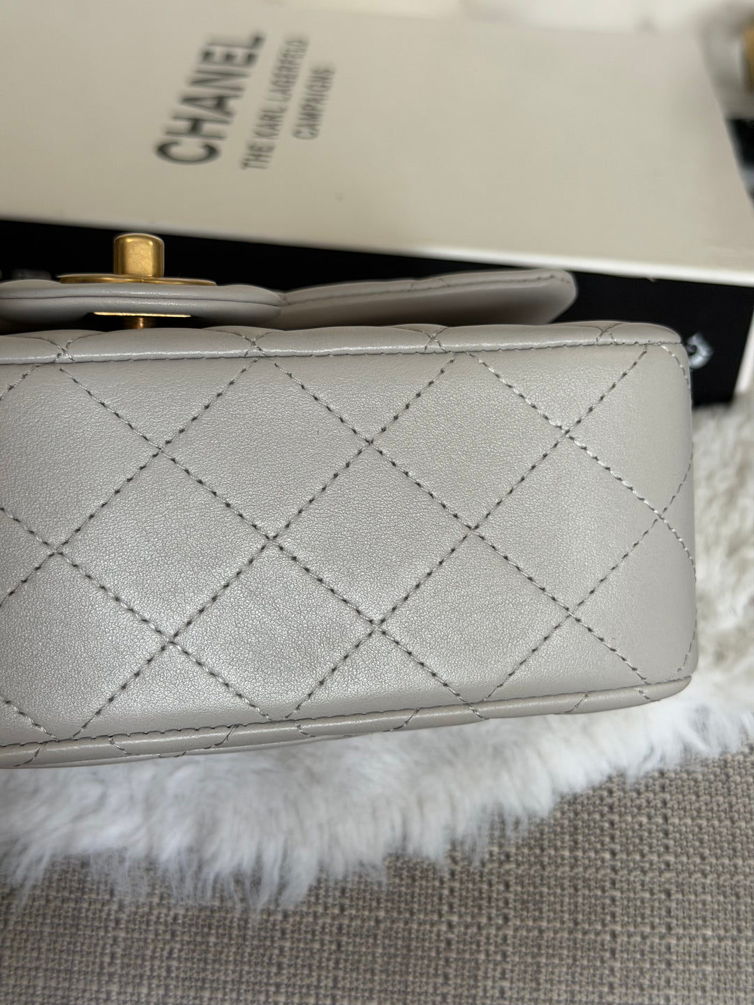 CHANEL 21A Grey Lambskin Aged GHW Top Handle Mini Rectangular Flap Bag 2021
