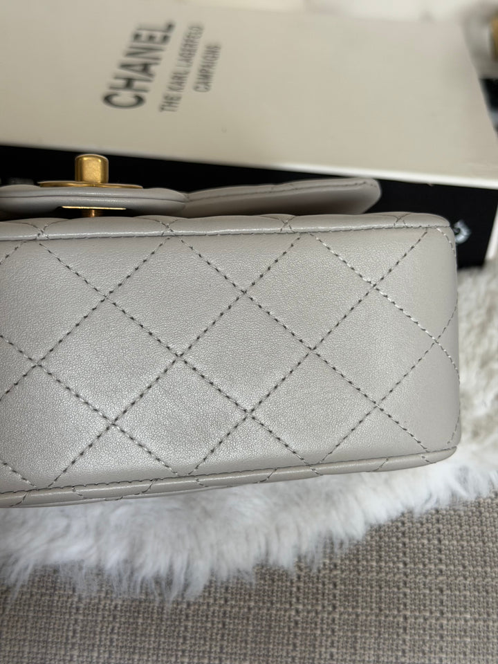 CHANEL 21A Grey Lambskin Aged GHW Top Handle Mini Rectangular Flap Bag 2021