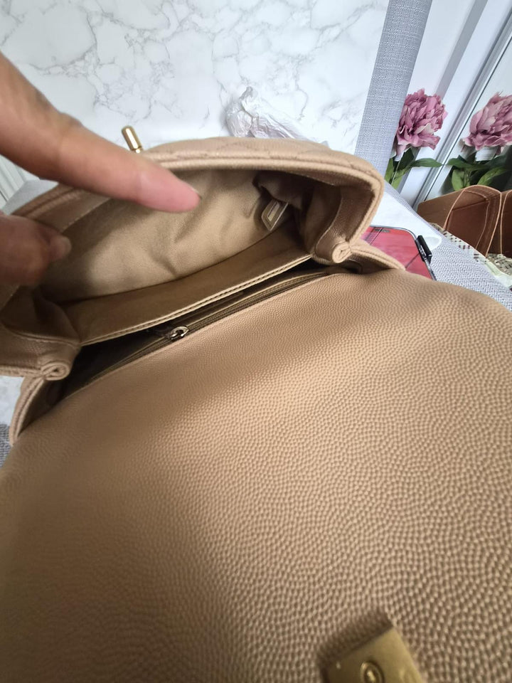 CHANEL series 29 Beige Caviar Aged GHW Deep burgundy Lizard Handle Coco Handle size Small 2019/2020