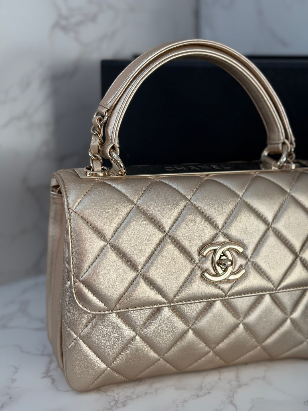 CHANEL series 30 Metallic Gold Lambskin LGHW Trendy CC top Handle Bag with non detachable Strap size SMALL 2020