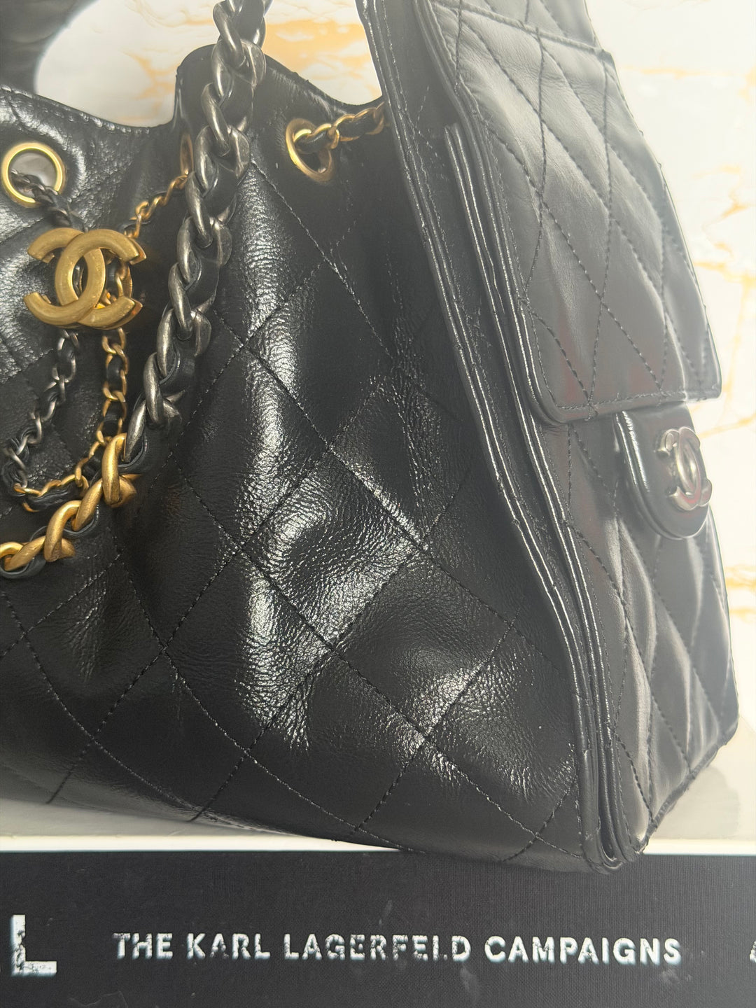 CHANEL Black Shiny Calf Skin Mixed Hardware 25 Hobo Bag size SMALL 2025/2026