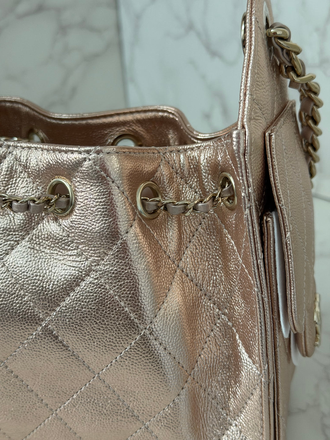 CHANEL 26C collection Mini 25 Hobo Bag in Rose Gold (Copper) Caviar Shiny GHW