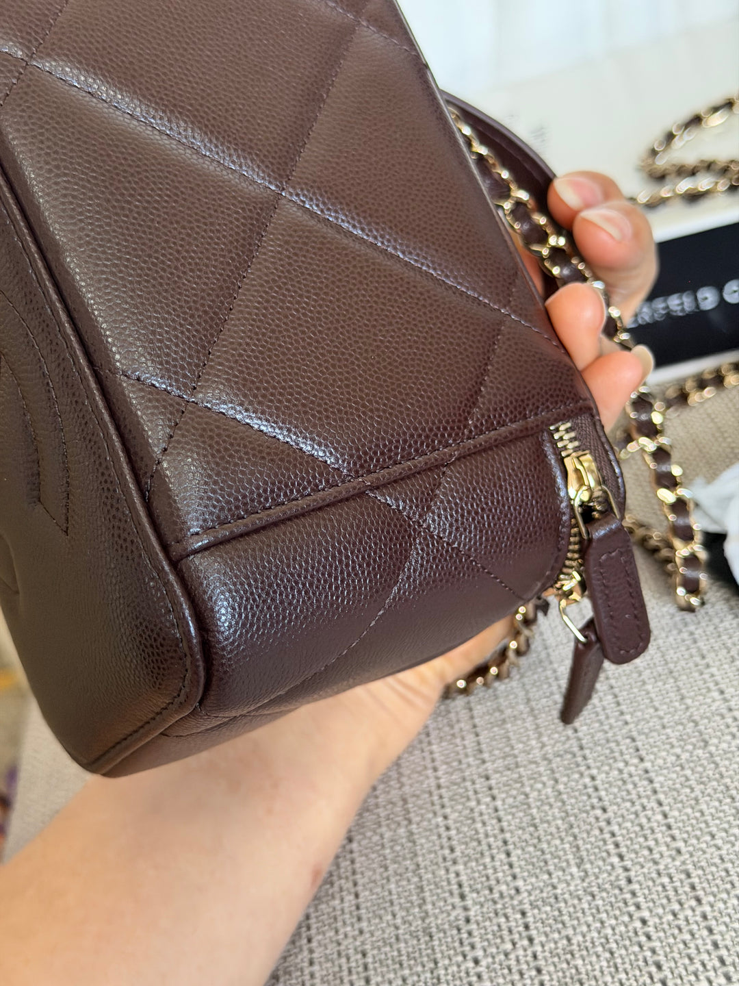 CHANEL 26S Dark Brown Caviar LGHW Small Vanity Case with Top Handle