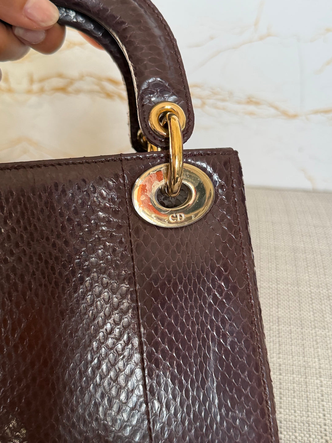 Dior Lady Dior MINI Burgundy Dark Red Python Leather 2018 LGHW