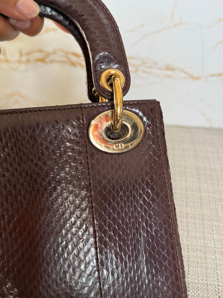 Dior Lady Dior MINI Burgundy Dark Red Python Leather 2018 LGHW