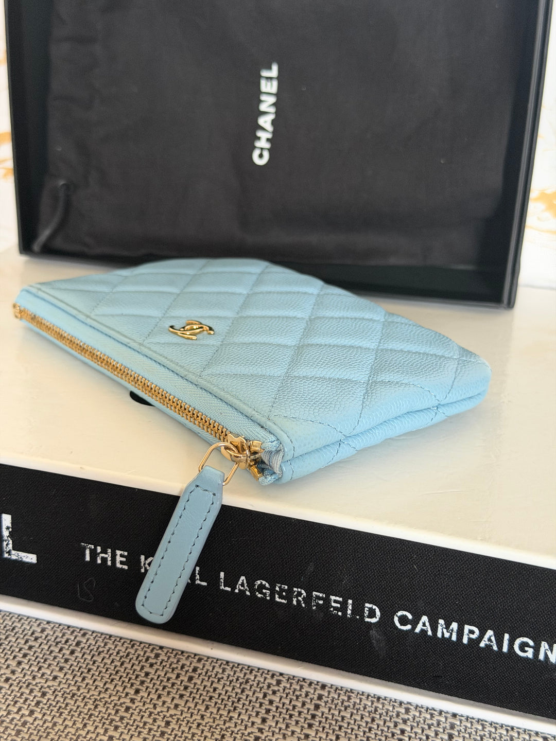 CHANEL series 31 Light Blue Caviar LGHW Mini O Case Pouch 15 cms