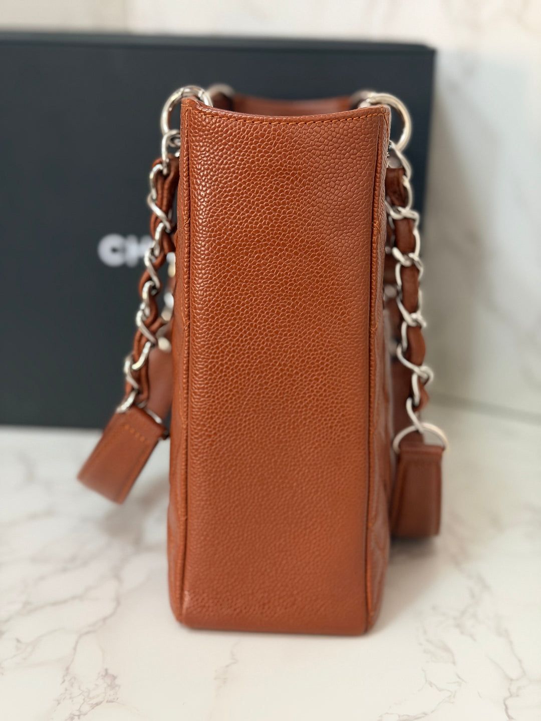 CHANEL series 19 Brown/Tan Caviar Petite Shopping Tote (PST) Bag