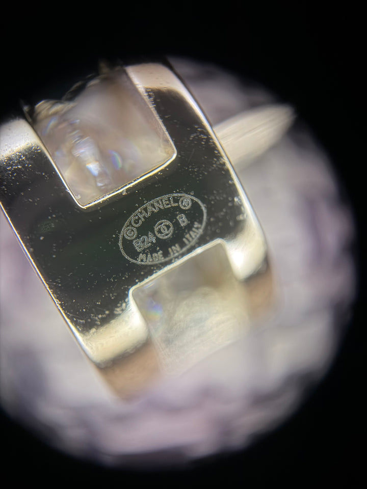 CHANEL 2024 Light Gold Round Earrings with Crystals 0.5 cms diameter