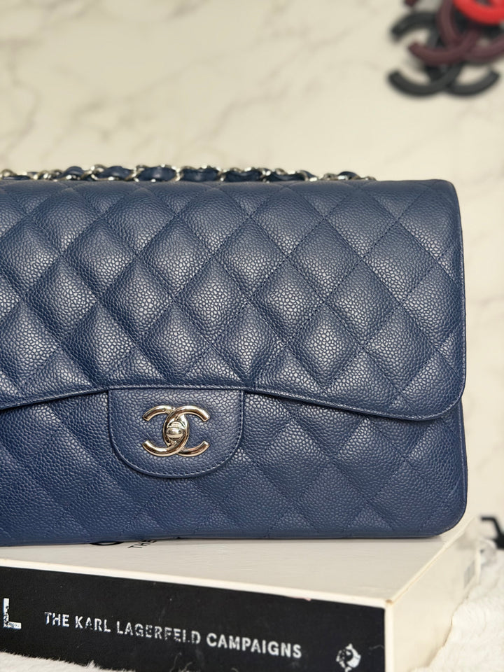 CHANEL series 13 Navy Caviar SHW Timeless Classic Jumbo Single Flap Bag 2010