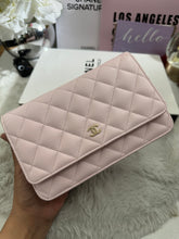 Load image into Gallery viewer, Chanel 22P 2022 Pre Spring/Summer Collection Light Sakura Pink Caviar LGHW Timeless Classic Wallet on chain (WOC)
