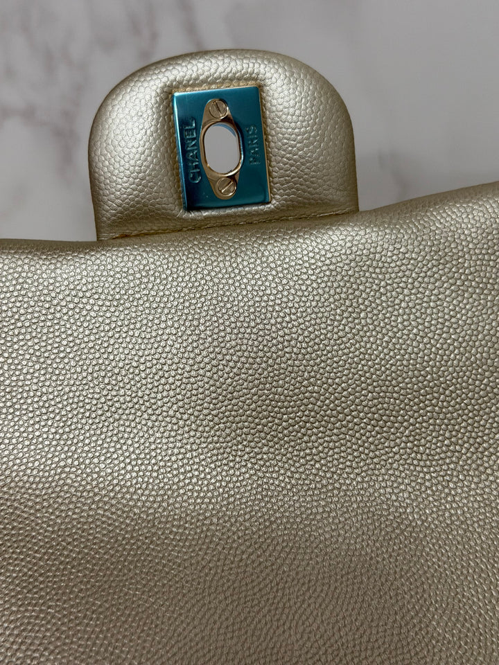 CHANEL series 23 Champagne Gold Caviar LGHW Mini Rectangular Flap Bag