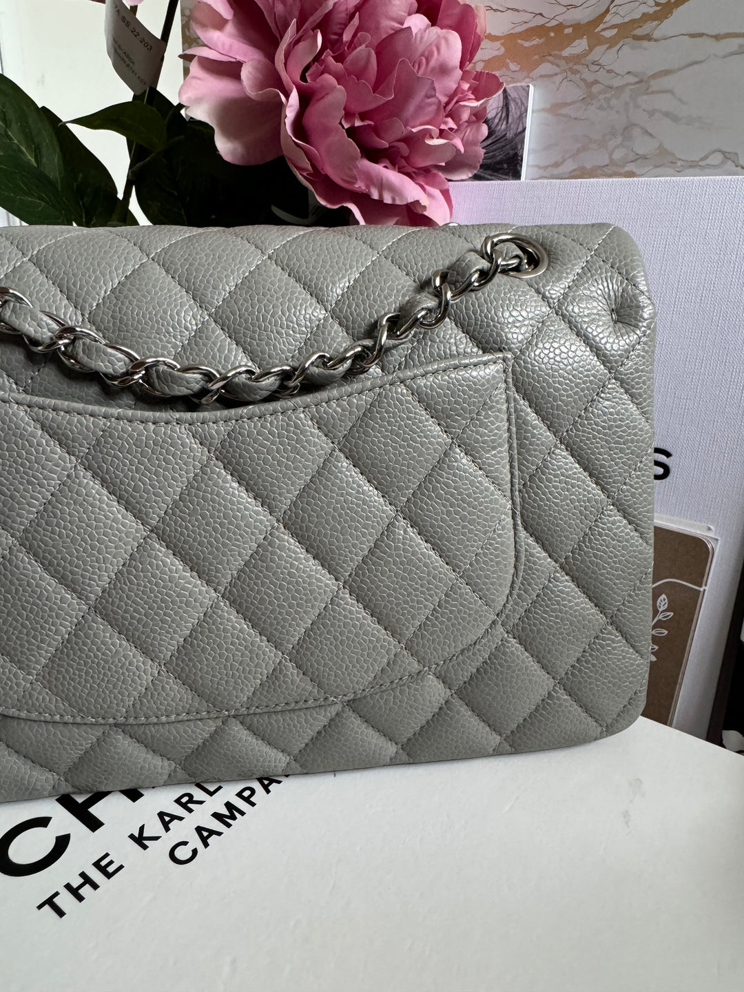 CHANEL series 19 Grey Caviar SHW Medium ML Double Flap Bag 14B collection 2014