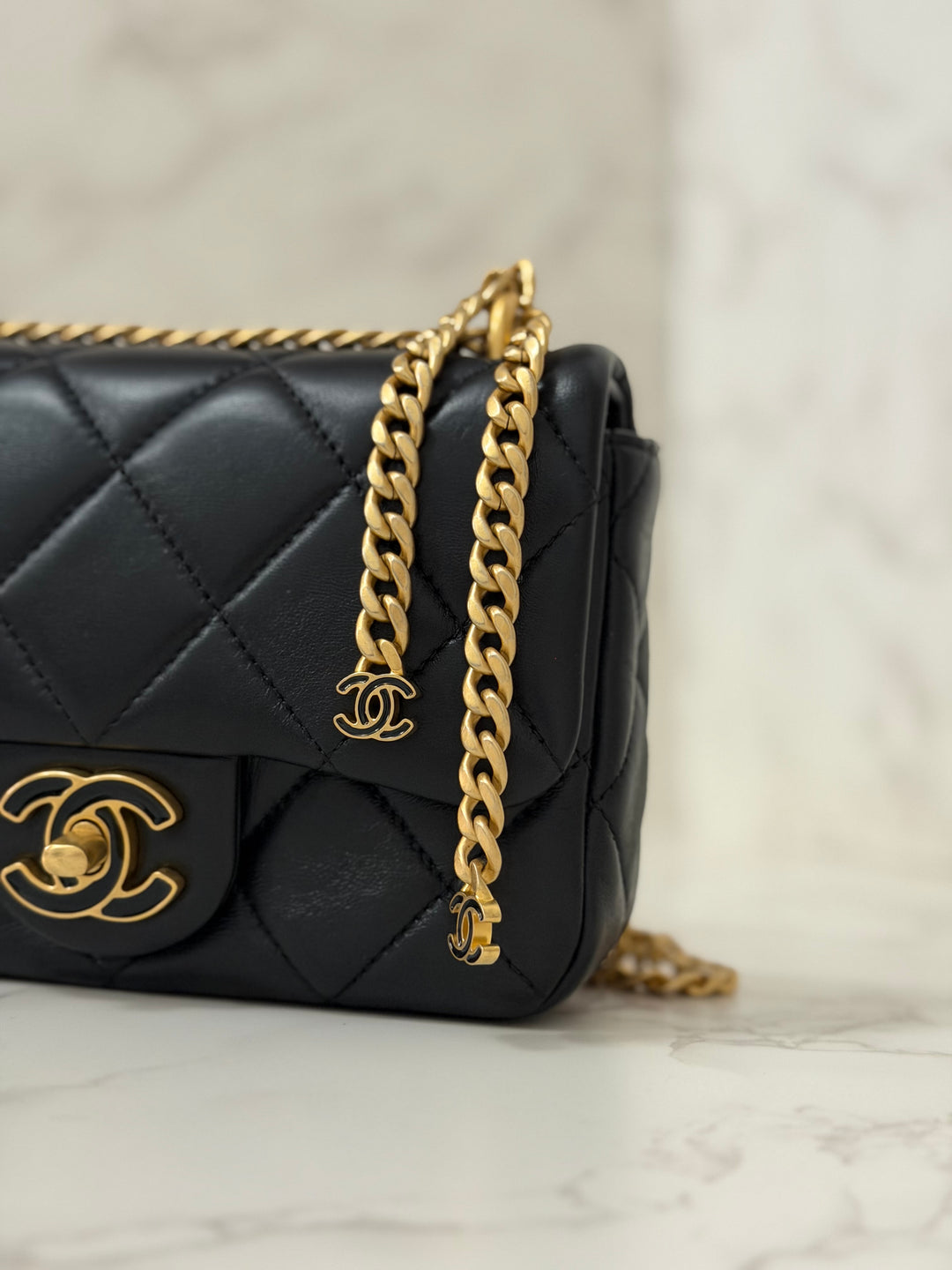 CHANEL Resin CC Black Lambskin Aged GHW Seasonal Flap Bag 2023