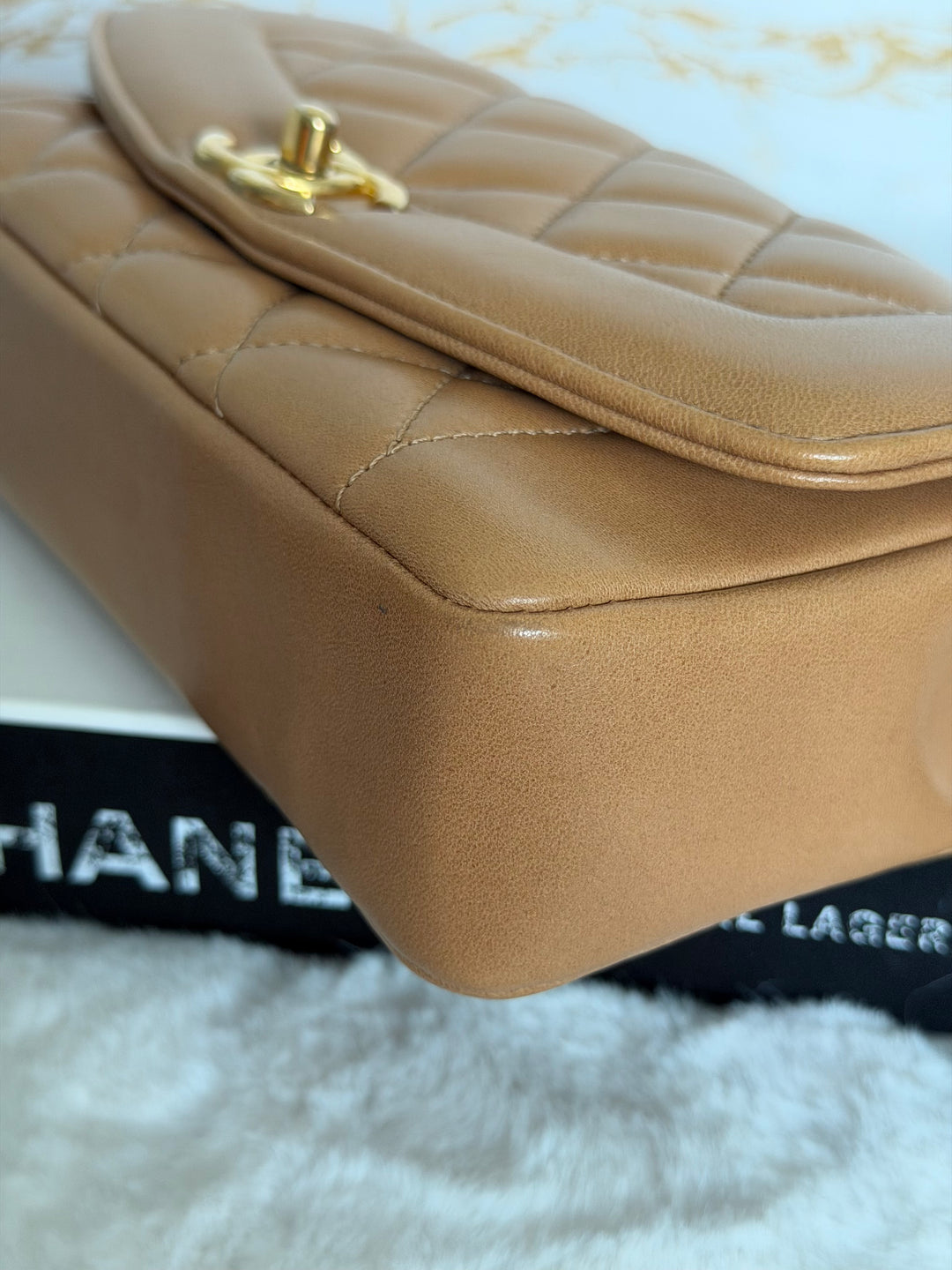 CHANEL series 21 Caramel Brown Lambskin aged GHW Diana Reissue Flap Bag size SMALL 2015