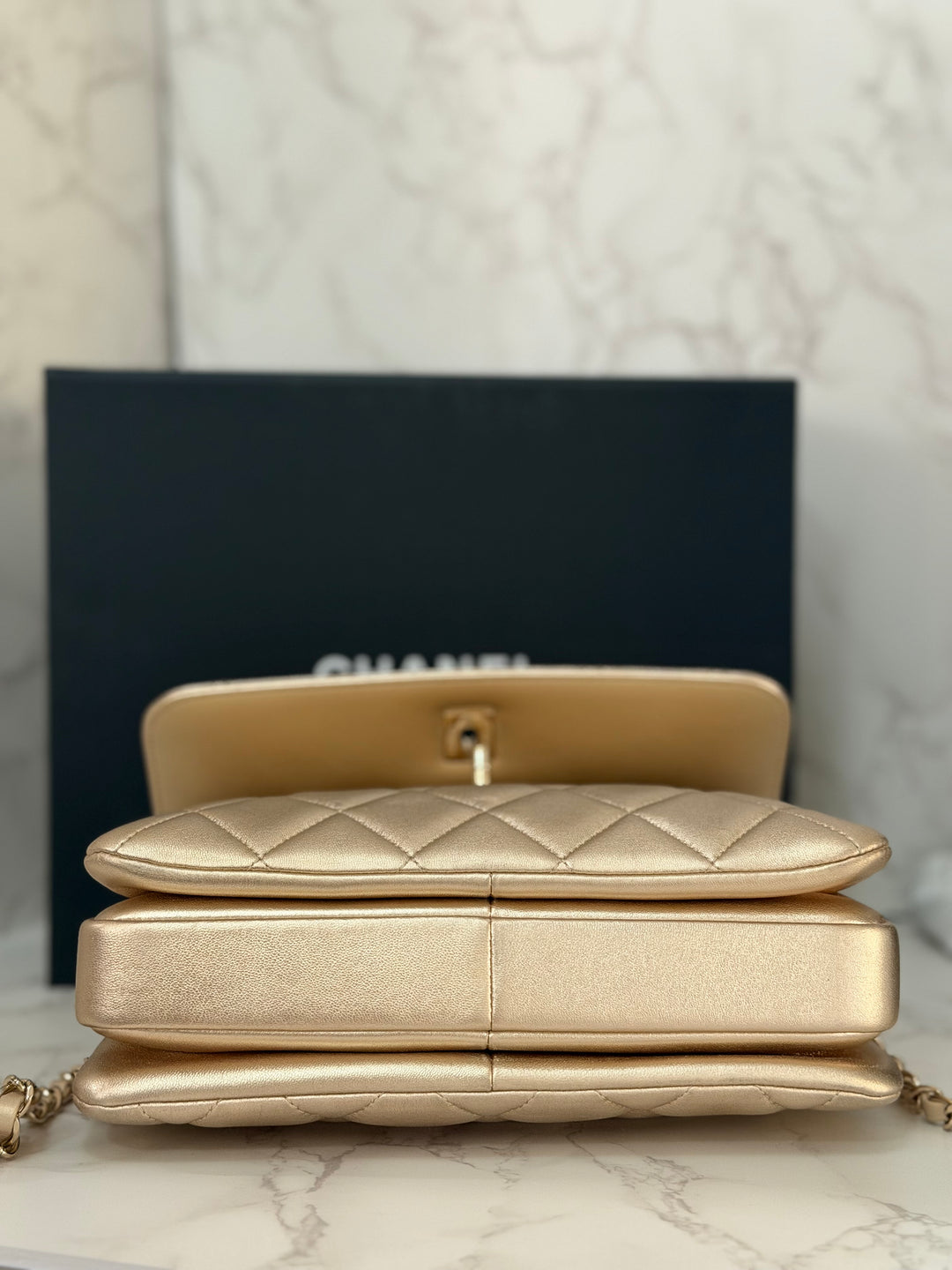 CHANEL series 30 Metallic Gold Lambskin LGHW Trendy CC top Handle Bag with non detachable Strap size SMALL 2020