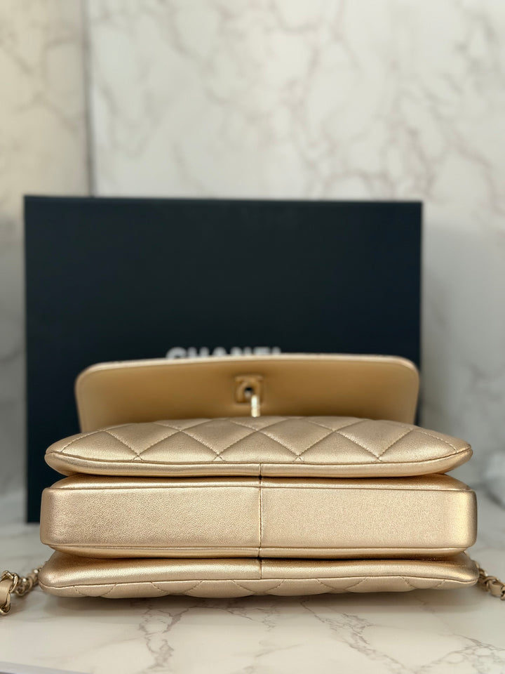 CHANEL series 30 Metallic Gold Lambskin LGHW Trendy CC top Handle Bag with non detachable Strap size SMALL 2020