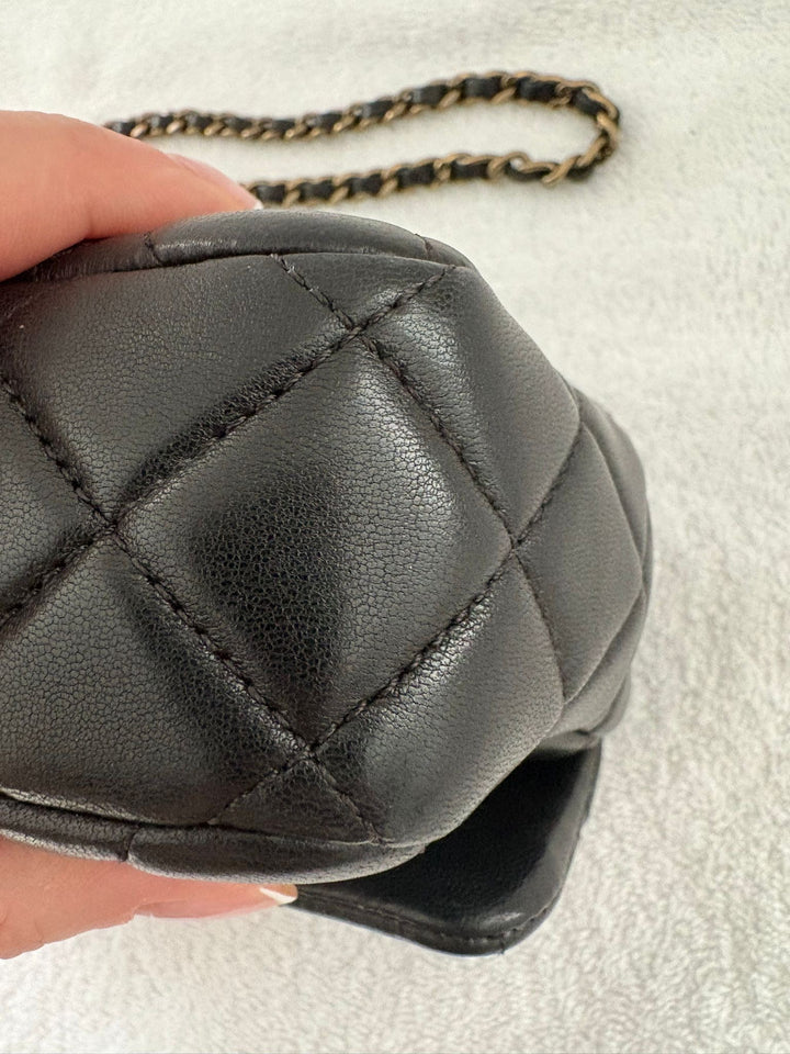 CHANEL series 20 Black Lambskin Anyique GHW Mini Flap Bag Seasonal Minaudières 2014 Limited Runway “meat package” collection