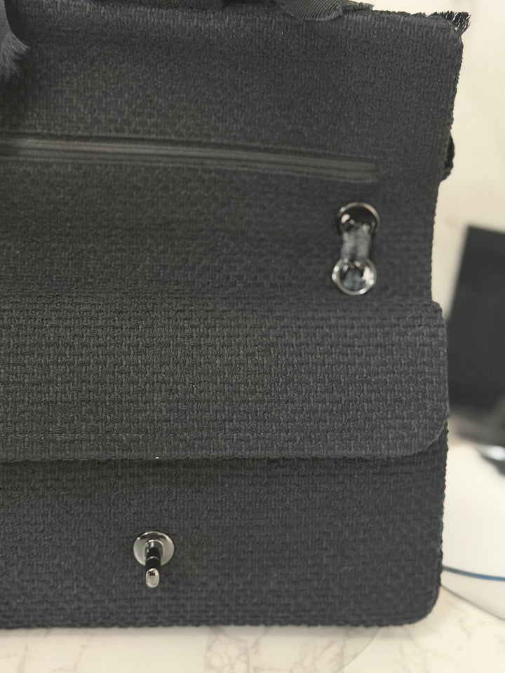 CHANEL 23C 2023 Embroidered Flower Tweed Medium Classic Flap Bag