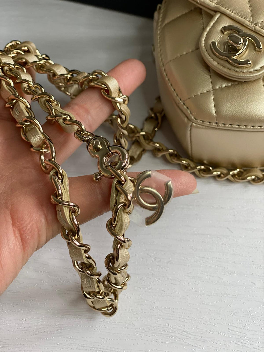 Chanel 22S 2022 Gold Lambskin LGHW Heart Belt bag