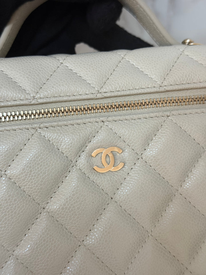 CHANEL 25B 2025 Light Grey Caviar LGHW Long Vanity Bag with Detachable Chain