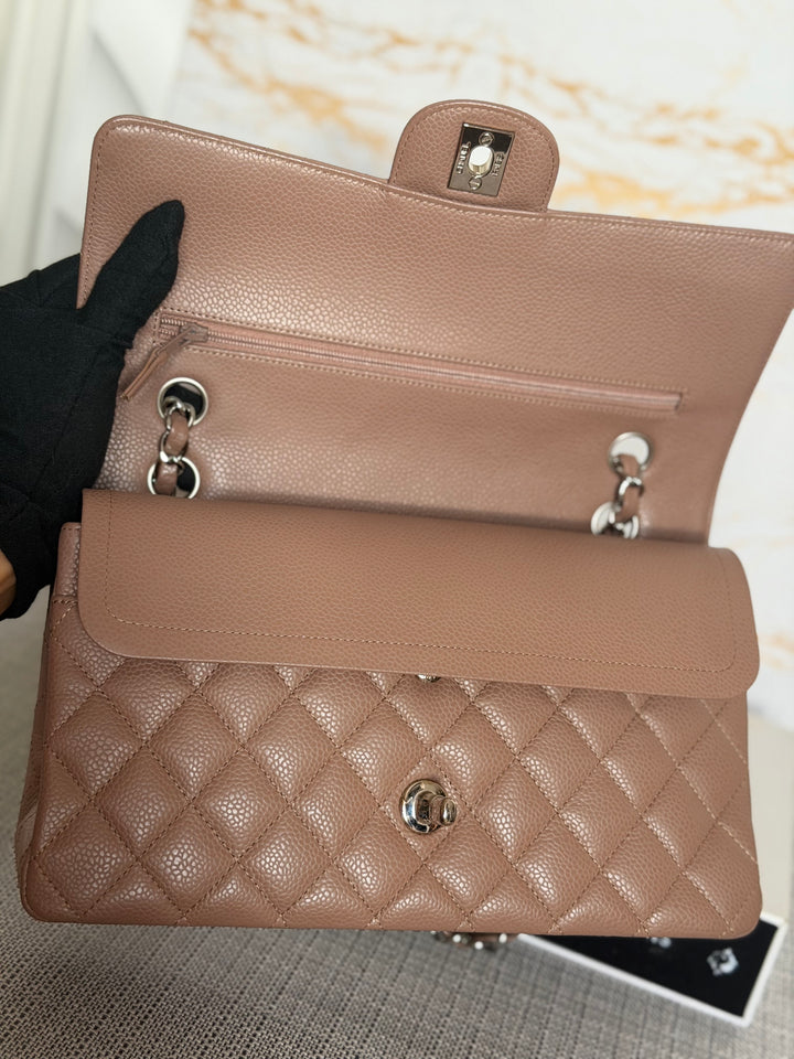 CHANEL series 13 Dark Beige Taupe Caviar SHW Medium ML Classic Double Flap Bag 2011