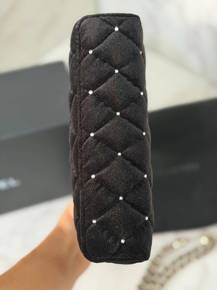 CHANEL 25K 2025 Black Velvet Diamanté Long Vanity with Detachable chain LGHW