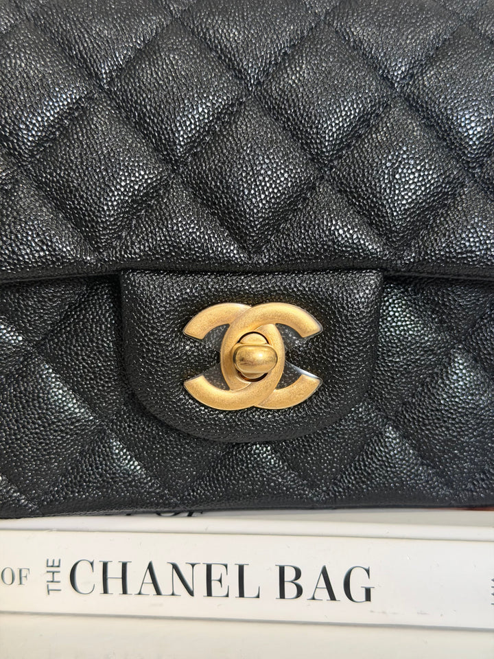 CHANEL 21S Black Caviar Aged GHW Top Handle Mini Rectangular Flap Bag series 31 2021