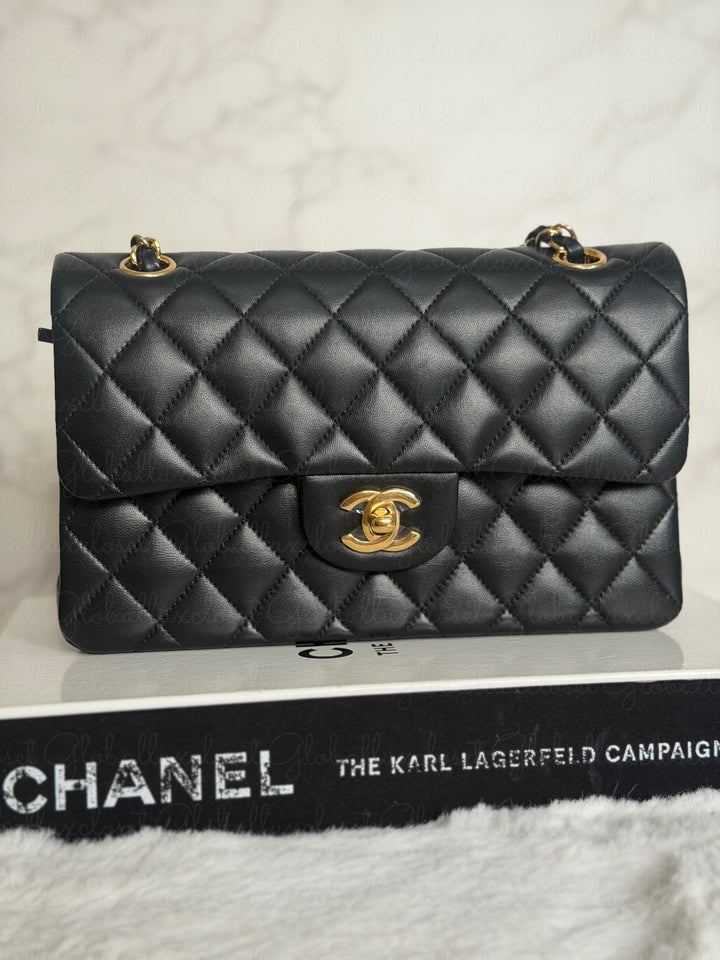 CHANEL Black Lambskin GHW SMALL Timeless Classic Double Flap Bag 2022 Microchipped