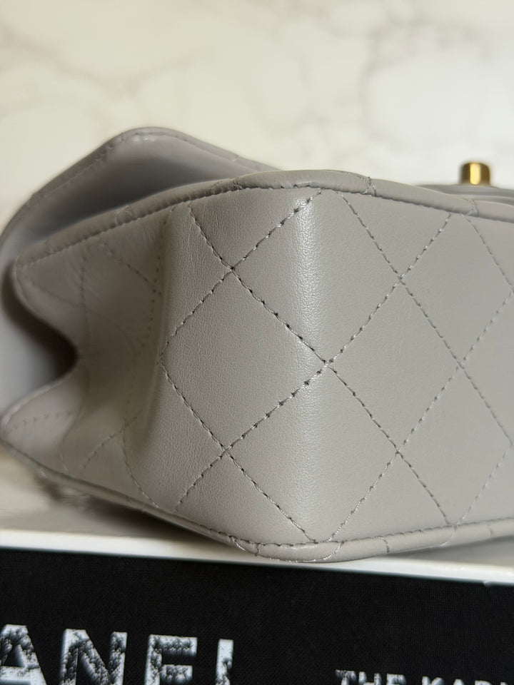 CHANEL 21A Grey Lambskin Aged GHW Top Handle Mini Rectangular Flap Bag 2021
