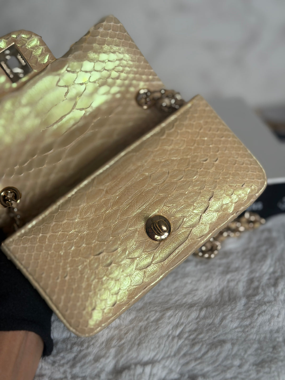 CHANEL series 20 Iridescent Ivory Llizard Exotic skin Extra Mini Rectangular Flap Bag LGHW