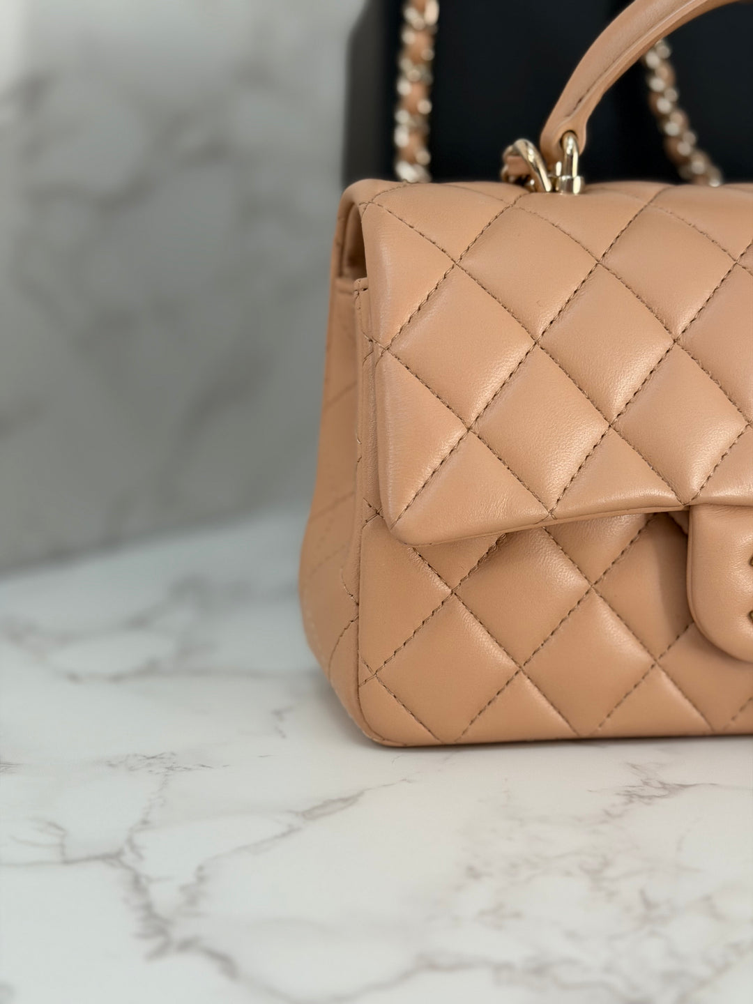 CHANEL 23K 2023 Dark Beige NR649 Lambskin LGHW Mini Rectangular Flap Bag with Top Handle