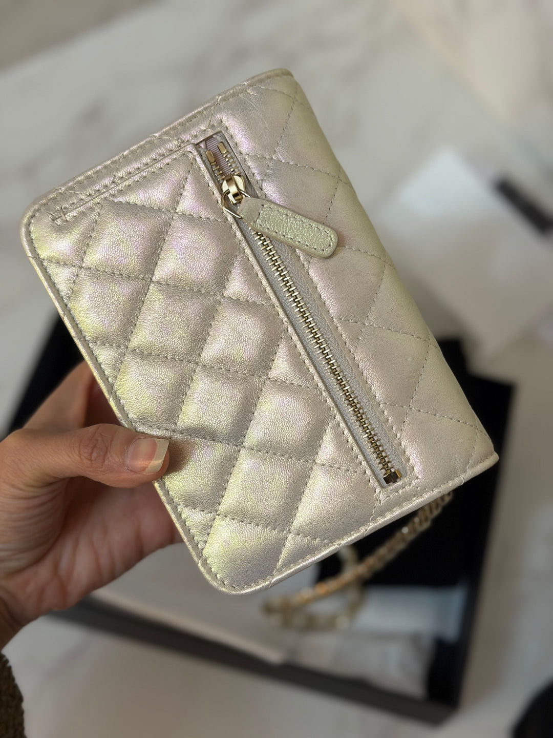 CHANEL series 31 20B Ivory Calf Skin LGHW Mini Wallet on Chain (WOC) 6 inches