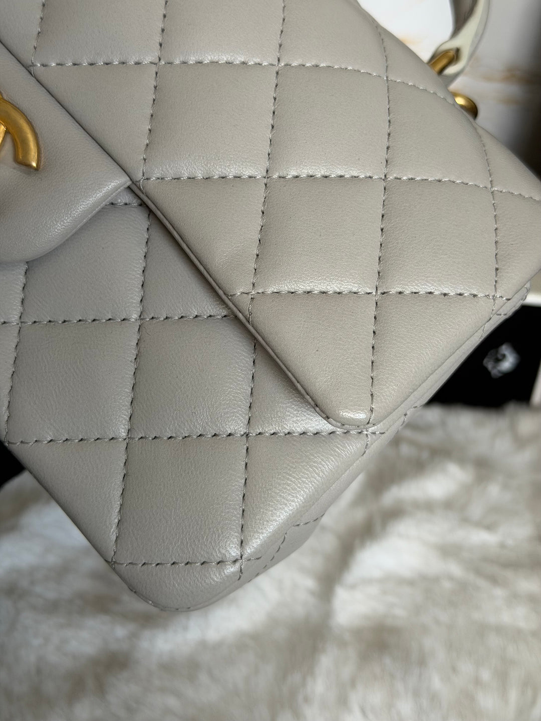 CHANEL Grey Lambskin Aged GHW Top Handle Mini Rectangular Flap Bag 2021 21A collection