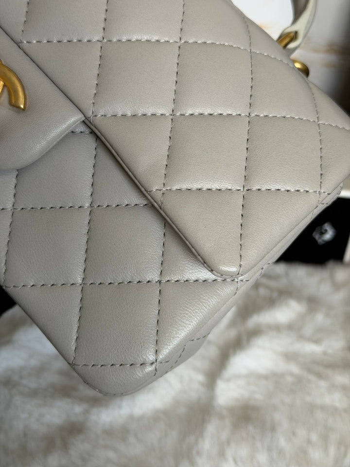 CHANEL Grey Lambskin Aged GHW Top Handle Mini Rectangular Flap Bag 2021 21A collection