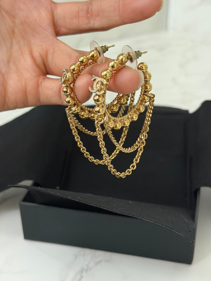 CHANEL 22C Gold Beads Earrings
